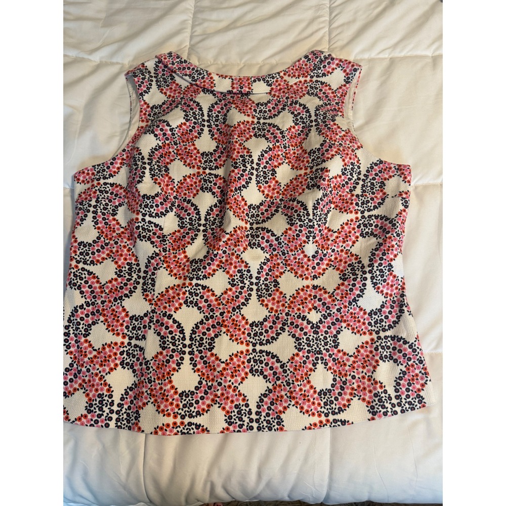 Boden Sleeveless Shell Top Womens 18 Pink Navy Excellent Floral Pique Blouse